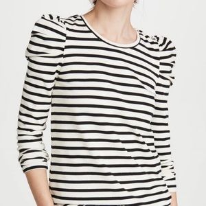 Rebecca Minkoff Talia Striped Puff Sleeve Long Sleeve Top Black White XS